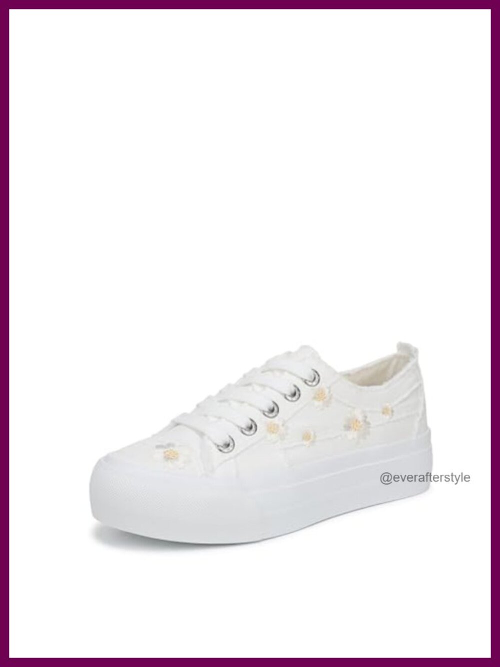Platform Lace-Up Sneakers Floral Embroidered Casual Walking Shoes